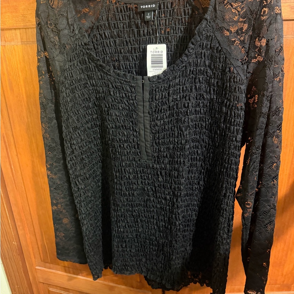 Torrid Black Textured Lace Blouse